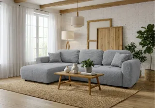 Ecksofa mit Schlaffunktion BRUSK MAX in Stoff Pop Grau Ottomane Links