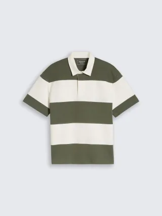Denim Tom Tailor - Relaxed Fit Poloshirt mit Blockstreifen olive green gardenia stripe - Gr. - XL