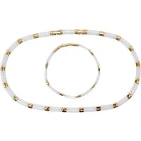 ELLAWIL Collier-Set Collier und Armband aus Keramik und Edelstahl Weiß, Gold (Kettenlänge 48 cm, Armbandlänge 19 cm, Breite 6 mm), inklusive Geschenkschachtel