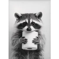 TPFLiving Kunstdruck OHNE RAHMEN, Lustige Tiere mit Toilettenpapier - (Leinwandbild XXL), Farben: Farben: sxhwarz, weiß - Größe: 50x70cm