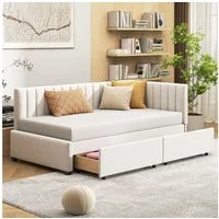 Furnishings Home Polsterbett Ausziehbett Daybett Tagesbett (1 tlg, Multifunktionsbett), Schlafsofa, Mit 2 Stauraum Schubladen, 90x200 cm, Lattenrost, Samt
