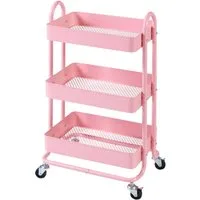 en.casa Küchenwagen, »Pyhäntä« Stahl mit 3 Ebenen Rosa