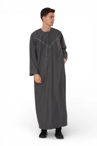 Herren Eid Grau marokkanische Thobe Robe Djellaba Ramadan Eid Jubba- HM10