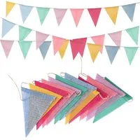 FOUORTUNATE-BEE Hängedekoration Wimpelkette Outdoor Pastell 4 Stück (16 M Girlande Kinderzimmer Wetterfest Stoff Wimpel für Garten Geburtstag Einschulung Schulkind Klassentreffen Karneval Ostern Party Deko, 4 St)