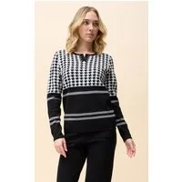 Passioni Strickpullover mit Hahnentritt- und Streifenmuster
