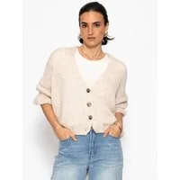 SASSYCLASSY Cardigan Strickjacke mit 3/4-Ärmeln für Damen Lässiger Cardigan mit breiten Rippbündchen und goldfarbenen Knöpfen