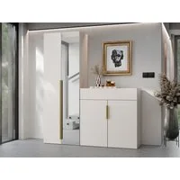 MIRJAN24 Garderoben-Set Kerkin II, (2er-Set, Kleiderschrank, Kommode), Frontspiegel, Metallgriffe in der Farbe Gold