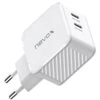 65W DUAL USB-C (PD) QC3.0 Ladegerät GaN weiß, PD 3.0, QC 3.0