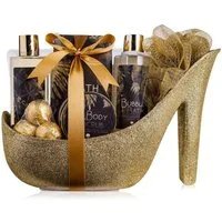 ACCENTRA Pflege-Geschenkset "Luxury" Badeset für Damen im glitzernden Stiletto - Schuh, 8-tlg., Tierversuchsfrei