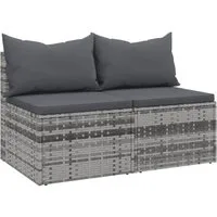 vidaXL Loungesofa Garten-Mittelsofas mit Kissen 2 Stk. Grau Poly Rattan, 1 Teile