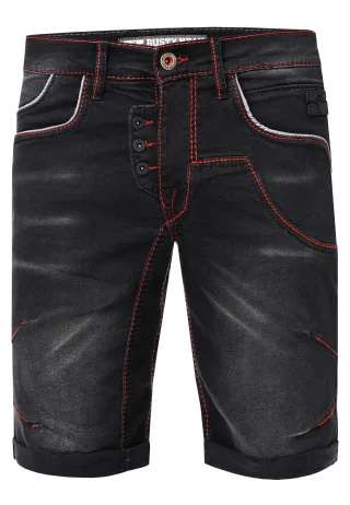 Jeans Shorts "RUBEN" mit Kontrast-Naht und offener Knopfleiste