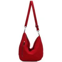 ITALYSHOP24 Schultertasche Damen Halbmond Tasche aus Cord CrossOver Body Bag Umhängetasche, Runde Cordtasche Asymmetrisches MOON Brust Slingtasche Wildlederoptik