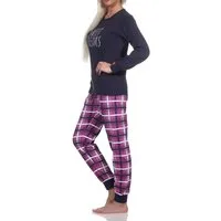 Normann Pyjama Normann Damen Schlafanzug mit Bündchen mit karierter Jersey Hose