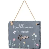 Levandeo® Wandbild, Schiefertafel Garten 20x15cm Willkommen Gartendeko Garten-Schild