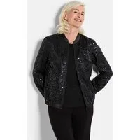 GOLDNER Outdoorjacke Perlenjacke mit Pailletten Eleganter Satinblouson mit Rundhals, Reißverschluss und Langarm