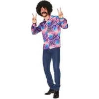 REDSUN Kostüm Disco-Herrenhemd Hippie-Partyhemd lila-bunt