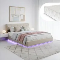 en.casa Polsterbett, mit Matratze »Tröstiar« mit LED-Beleuchtung 180x200 cm Beige