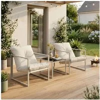 casa.pro Gartenlounge-Set, (Set, 3-tlg), »Karg« Couchtisch mit 2 Sesseln Kissen Metall Beige