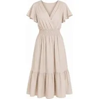 ITALY VIBES Sommerkleid - leichtes Midikleid für Damen mit Wickelausschnitt und Smokbund