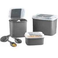 Vip Ahmet Vorratsdose Vorratsdosen Set, (3er Set, 10 L + 4.5 L + 1.6 L), Grau, Kunststoff, (3-tlg., 1x 1,6L Behälter, inkl. Messlöffel, 1x 10L Behälter, 1x 4,5L Behälter), mit Messlöffel