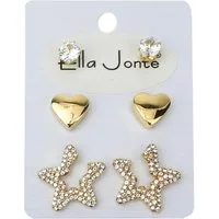 Ella Jonte Paar Ohrstecker, Maritime Ohrringe im 3er-Set – Goldfarben mit funkelndem Strass