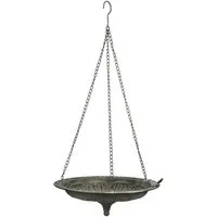 finehomegarden Vogeltränke Vogelbad zum Aufhängen Metall grün 39x37cm H14cm + 48cm Kette, Hänger Dekorative Vogelbad-Schale für Garten, Balkon & Terrasse