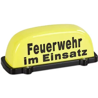 Dachaufsetzer "FEUERWEHR IM EINSATZ" | gelb mit schwarzer Aufschrift | magnetische Befestigung | kratzfest | hohe Haftkraft bis 130 km/h | Dachschild ohne Blinklicht
