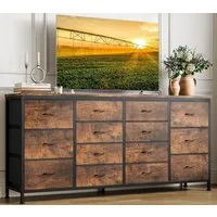 GarveeMore TV-Bank 160cm TV-Schrank mit 14 Schubladen, Steckdosen Holzmaserung