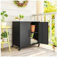 Outsunny Garten-Geräteschrank mit Arbeitsplatte, abnehmbar Regal, magnetisch Doppeltür, Rolle, BxT: 80x50 cm, (Outdoor Gartenschrank, 1 St., Pflanztisch mit Unterschrank), für Garten Balkon 80 x 50 x 90cm
