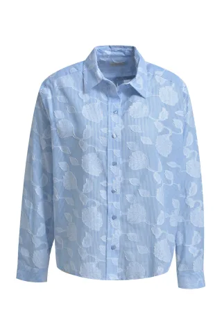 Milano Italy - oversized shirt blouse, 1/1 sleeve light blue print - Gr. - 40