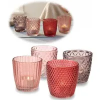 LS-LebenStil Teelichthalter 4´er Set Teelichtgläser Retro Rosa Rose 7cm Glas Windlicht (4´er Set Kristall Ornament Windlicht für Teelichter, 4 St., Halter Kerzenständer Tischdeko Kerzenhalter Gläser für Teelichter), 7x7cm, 4´er Set Kristall Ornament 