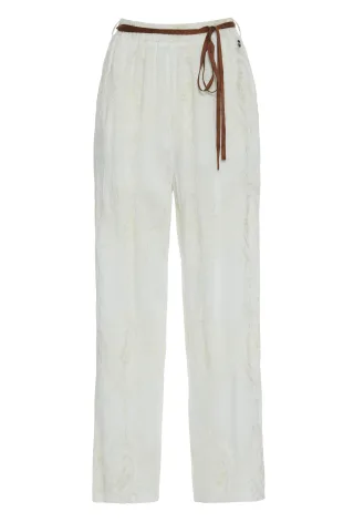 bsb - Hose mit hohem Bund und Bindegürtel weiß - Gr. - S