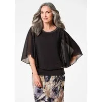 GOLDNER Shirtbluse Edle Chiffonbluse, U-Boot-Ausschnitt Herbsttunika mit Glitzersteinen am Ausschnitt und weiten 3/4-Ärmeln