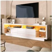 Merax Lowboard hochglanz Fernsehschrank mit LED-Beleuchtung inkl.APP (1 St), TV-Schrank mit 3 Türen, Glasfächern & offenem Stauraum, 200x38x55cm