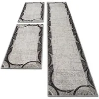 oKu-Tex Bettumrandung 3 teilig, Läufer (67 x 340 cm) + Brücken (2 x 67 x 140 cm), Kurzflor, (Set 3 teilig, 3-tlg), Teppich Schlafzimmer Bettvorleger Set schmal gewebt creme meliert