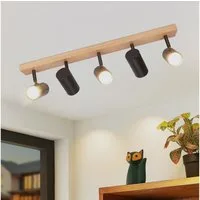 ZMH Deckenstrahler 5 Flammig Holz Schwarz/Weiß GU10 Deckenleuchte für Schlafzimmer Flur, Einfache Installation, ohne Leuchtmittel, Schwenkbar 350° Moderne Wohnzimmerlampe Kindzimmer Küche