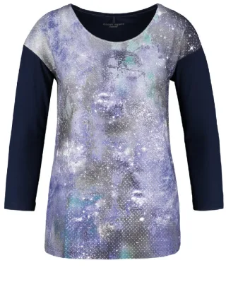 T-SHIRT 3/4 ARM blau/grau druck - Gr. - 40