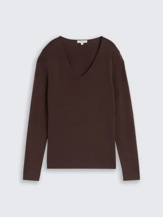 Tom Tailor - Strickpullover mit V-Ausschnitt java dark brown - Gr. - XXXL
