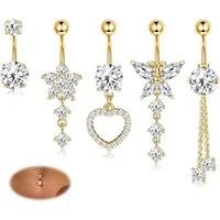 Diamday Bauchnabelpiercing-Set Bauchnabelpiercing Set 5stk Chirurgenstahl CZ Herz Schmetterling
