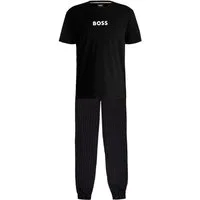 BOSS Pyjama Pyjama Easy Long Set T-Shirt (2 tlg) mit gestreifter Hose