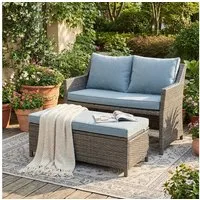 Sunsitt Gartenbank 2-tlg Outdoor Rattan Gartenbank (Terrasse Loveseat mit Couchtisch, mit integriertem Staufach), grauem Rattan und grauen Kissen
