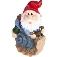 BRUBAKER Gartenzwerg Zwerg mit fröhlicher Schnecke - Gartenfigur Lustig - Dekoration, (1 St), Wetterfest für Garten Campingplatz - Gartendeko für außen