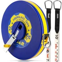 S&R Maßband Fiberglas 20m / 66 Ft, in METER und ZOLL beidseitig markiert, Breite 13mm, mit Kurbel zum Einrollen