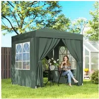 Outsunny Faltpavillon Pavillon mit 4 Seitenwänden, Fenster, Festzelt mit UV-Schutz, mit 4 Seitenteilen, (Gartenzelt, Festzelt), für Garten, Balkon, Dunkelgrün