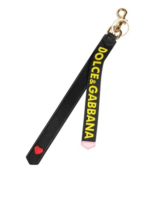 Schwarzer Gelber Logo Leder Messing Halter Schlüsselanhänger Schlüsselring