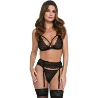 KOTEK Set: Bügel-BH Strapse-Set in schwarz BH Strumpfgürtel String (Set)
