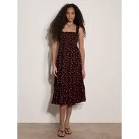 Apricot Midikleid Florales Midikleid mit Smokdetails