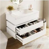 STILVORA Waschbeckenunterschrank mit LED Beleuchtung Wandmontierter Badschrank mit Keramikbecken Weiß (Badezimmer Möbel mit Soft-Close Schubladen, LED mit vielfältigen Modi, 81*47.5*57cm(L x B x H), Geräumiger Stauraum) mit vorgebohrtem Loch für den 
