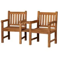 bene living Gartenbank Feierabendbank 160 cm - Teakholz, zwei kleine Tischchen - auch als einzelne Sitzplätze