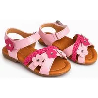 Kaiser24 Mädchen Sandalen Rosa mit Blumen – Leder Sommerschuhe Klettverschluss Sandale